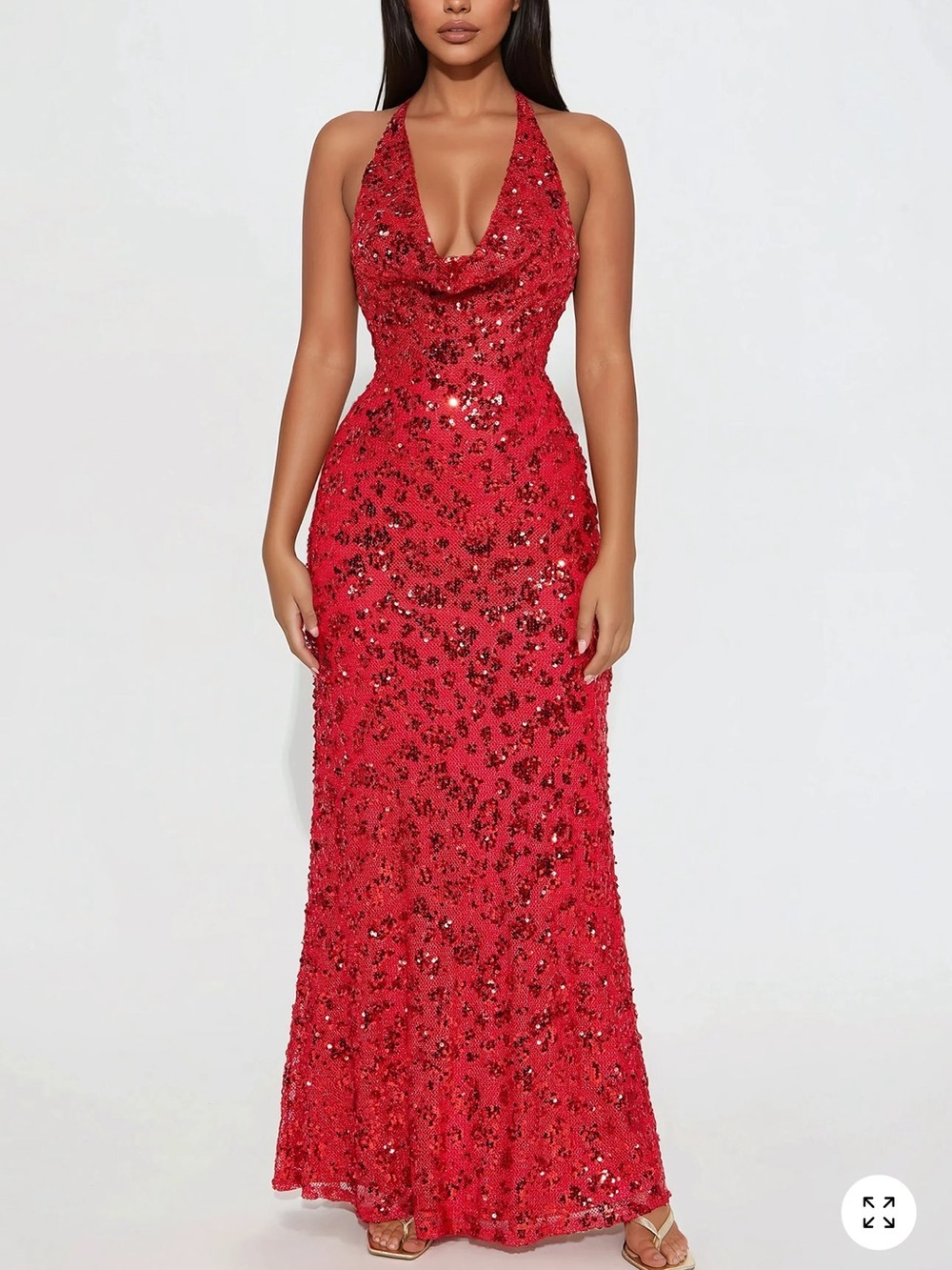 Red Sequin Halter Neck maxi Dress